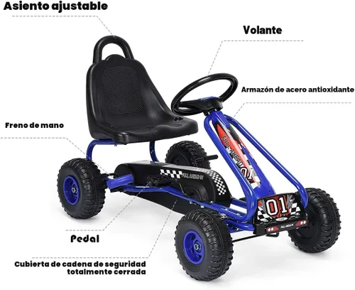 Miniatura 3 de Costzon Go Kart para niños, carrito de 4 ruedas alimentado por pedal con asiento ajustable, freno de mano y ruedas antideslizantes, auto de pedal