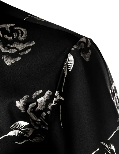 Miniatura 5 de ZEROYAA - Camisas de vestir de manga corta con estampado de rosa dorada para hombre, estilo hipster, calce ajustado, con botones