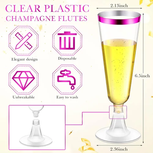 Miniatura 2 de Gerrii 300 copas de champán de plástico a granel, copas de champán desechables transparentes de 4.5 onzas, vasos de tostado con borde para boda