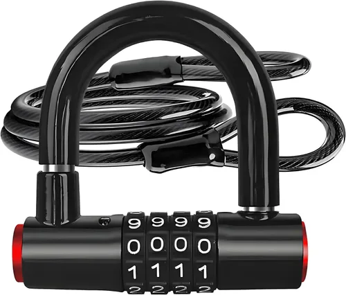Juego de candado de cable de seguridad (4 cerraduras digitales en U y cable flexible de extremos sellados de acero de 4 pies x 1/2 pulgadas),