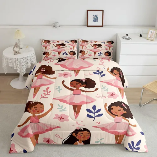 Miniatura 155 de Erosebridal Juego de ropa de cama de princesa de ballet, tamaño Queen, juego de edredón de 3 piezas para niñas bailarinas de ballet, lindo juego