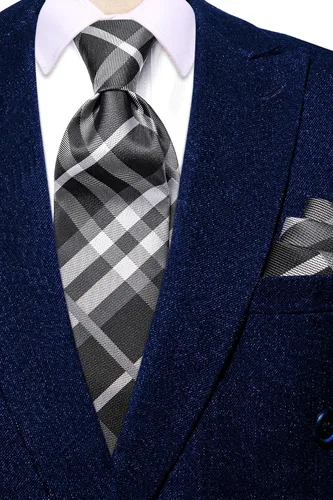 Miniatura 296 de Hi-Tie Corbata clásica de cachemira para hombre con pañuelo y gemelos a cuadros