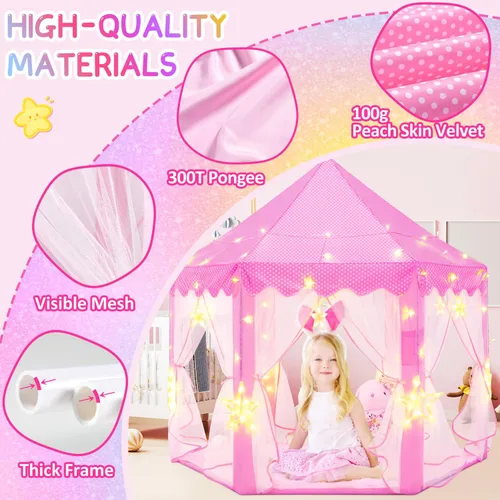 Miniatura 2 de EVOIONOS Tienda de campaña de princesa para niñas, tienda de campaña de castillo para niñas, tienda de campaña de juego de castillo de princesa