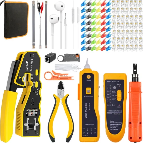 Miniatura 8 de LEATBUY RJ45 Crimp Network Tool Cat5/Cat5e/Cat6 Crimping Tool Set for RJ11/RJ12 for Regular End-Pass-Through with 50PCS Connectors, Network Tool Set