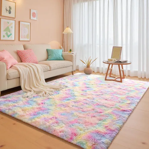 Miniatura 17 de JUNOVO - Alfombra de área lavable, antideslizante, alfombras ultra suaves de 4 x 5.3 pies, alfombras esponjosas para dormitorio, niños, niñas, Azul