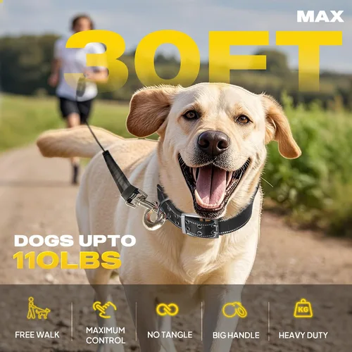 Miniatura 6 de Fida Correa retráctil mejorada para perros de 30 pies, correa resistente para mascotas para razas medianas/grandes de hasta 110 libras, correa