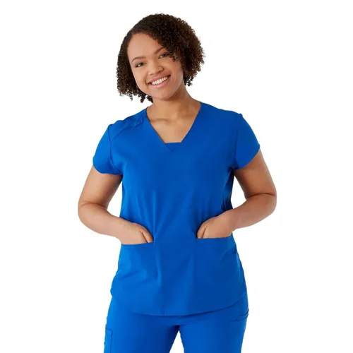 Miniatura 3 de ave. Camiseta médica Monroe con cuello en V y dos bolsillos para mujer, color azul real, talla S