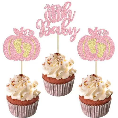 Miniatura 15 de Gyufise 24 adornos para cupcakes de revelación de género, decoraciones para pasteles de niños o niñas para Acción de Gracias, Halloween, tema