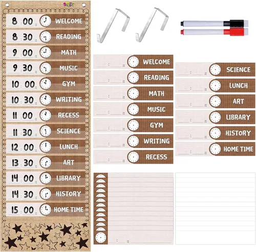 Miniatura 10 de Tabla de bolsillo para horario diario, tablas de aula con 13+1 bolsillos, 13 tarjetas de colores reutilizables de doble cara, 13 en blanco y 2