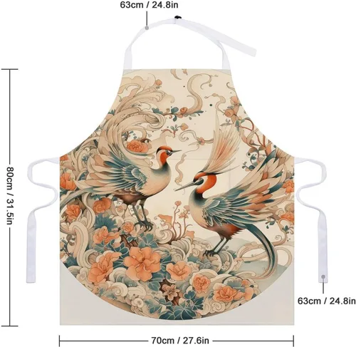 Miniatura 2 de MUSM Apron for Adults - 27.6 X 31.5 Inch, Heavy-Duty Polyester Aprons with Two Large Pockets, Waterproof Painted Bird Pattern Kitchen Apron for