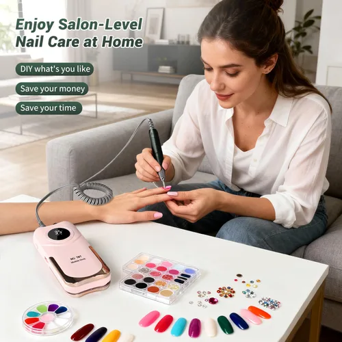 Miniatura 8 de JEWHITENY Taladro de uñas profesional recargable 35000 RPM, SG707 lima de uñas eléctrica con 6 brocas para uñas acrílicas, eliminación de pulido