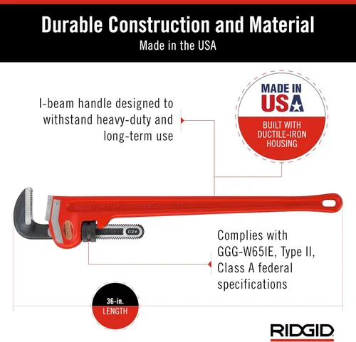 Miniatura 13 de RIDGID 31030 - Llave de tubería recta de servicio pesado, llave de fontanería resistente de 24 pulgadas con hilos autolimpiantes y mordazas