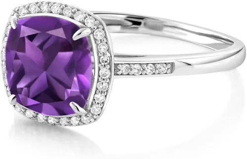 Miniatura 6 de Gem Stone King Anillo de compromiso de oro blanco de 10 quilates con amatista morada y diamantes de acento para mujer