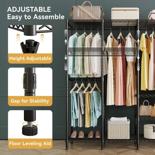 Miniatura 6 de Higeego H5 Perchero de alambre extra grande, perchero de ropa resistente, perchero independiente para colgar ropa, armario con estante ajustable