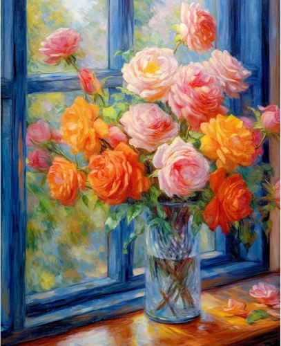 Miniatura 25 de Tucocoo Kit de pintura de lavanda por números con pinceles y pigmento acrílico sobre lienzo para adultos, diseño rústico de ventanas, arte floral