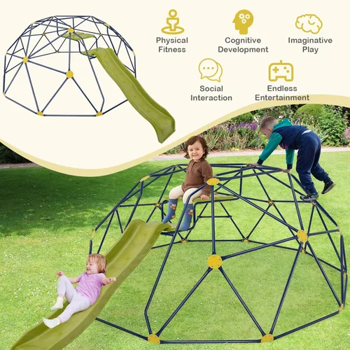Miniatura 5 de HONEY JOY Cúpula de escalada con tobogán ondulado, barra de mono de gimnasio de la selva de 13.3 pies para patio trasero, juguetes de escalada al