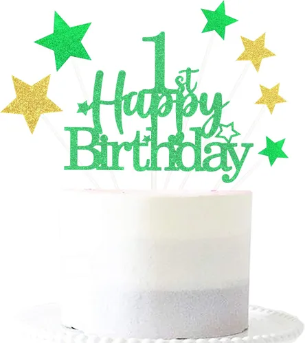 Miniatura 40 de Decoración brillante para tarta de primer cumpleaños feliz con estrella, adornos personalizados para tarta de 1 cumpleaños, decoraciones de fiesta