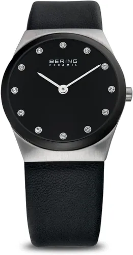 BERING Reloj Time 32230-448 Ceramic Collection con correa de piel y cristal de zafiro resistente a los arañazos. Diseñado en Dinamarca., NegroPlata,