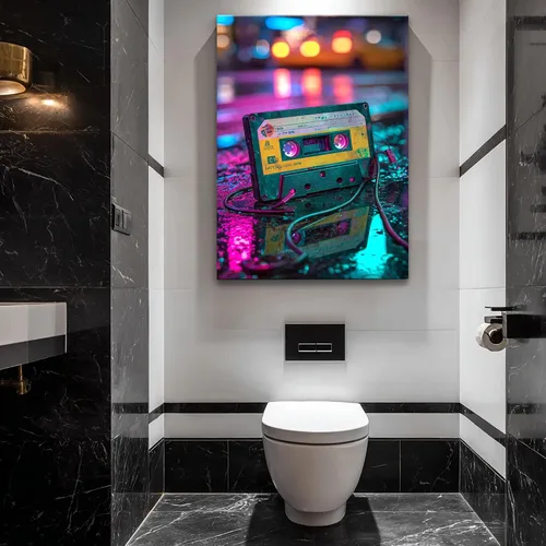Miniatura 8 de Cinta de casete de audio retro y arte en lienzo de Walkman, fotografía de neón de la nostalgia musical de los años 80, decoración de pared