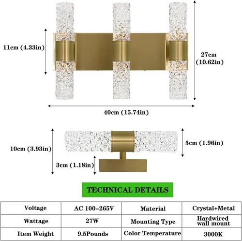 Miniatura 4 de Luminaria de Baño Dorada, Lámpara de Tocador Moderna Cepillada con Cristal, Luminaria de Tocador de Baño de 6 Luces de Cristal Sobre Espejo, Aplique