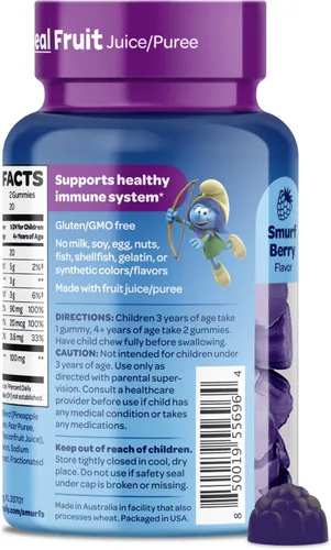 Miniatura 8 de Smurfs Kids - Gomitas de apoyo inmunológico para niños, gomitas de inmunidad para niños de saúco negro con vitamina C y zinc, hechas con fruta real