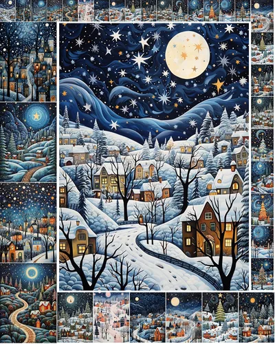 Miniatura 8 de Paquete de papel Decoupage (35 hojas de 6 x 8 pulgadas), hermosos paisajes serenos de cabañas y bosques en invierno, FLONZ - Tarjetas de ilustración