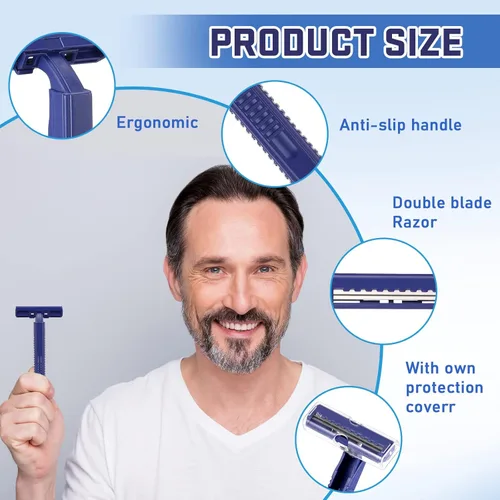 Miniatura 3 de Chumia Maquinillas de afeitar de doble hoja para hombres, afeitadoras desechables de acero inoxidable, afeitadoras de plástico a granel, multiusos