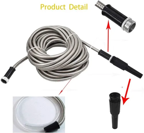 Miniatura 4 de WFLNHB Manguera de jardín flexible y ligera de acero inoxidable 304, mangueras de agua de metal ligero con boquilla para portátil (25)