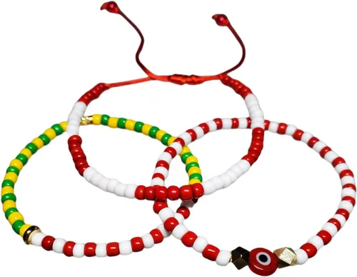 Hecho a mano contra el mal de ojo orishas joyería de protección Ilde elástico elástico ajustable con cuentas unisex amuleto pulsera conjunto