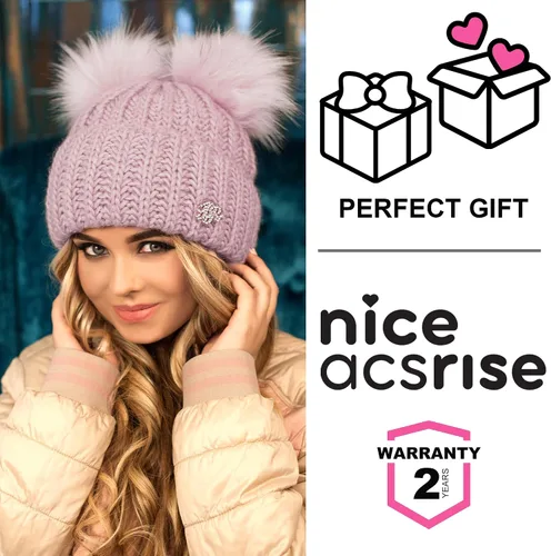 Miniatura 7 de Braxton Beanie - Gorro de lana para mujer, con 2 orejas de pompón, de punto trenzado, para invierno, para esquí al aire libre