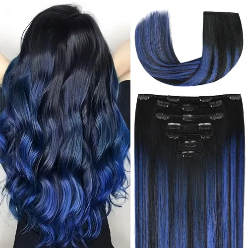 Miniatura 46 de Extensiones de cabello humano Remy de 12 pulgadas con clip para mujer, extensiones de cabello humano sedoso y liso, 1.76 onzas, 4 piezas
