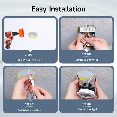Miniatura 5 de ZYC Luces LED Empotradas Gimbal de 3 pulgadas - Paquete de 4 Luces de Techo Empotradas con Ribete Blanco, Luz LED Gimbal Sin Lata Tipo Ojo, 5