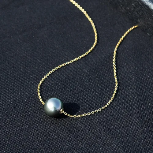Miniatura 3 de Collar con colgante de perlas negras tahitianas de 18 quilates, calidad AAAA de 10 a 0.433in, perla cultivada natural del Mar del Sur de 18