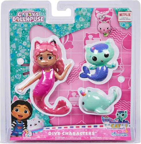 SwimWays Gabby's Dollhouse - Juego de 3 personajes de buceo, accesorios de piscina y juguetes de piscina para niños, suministros para fiestas en la