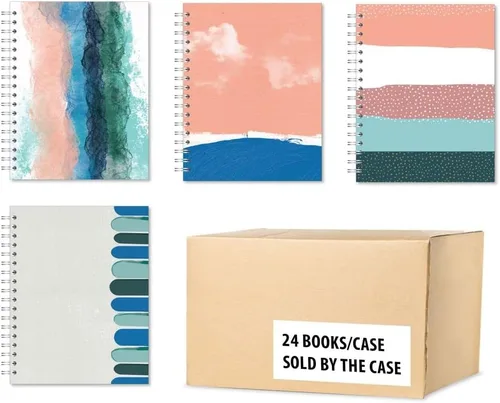 Caja de 24, cuadernos pequeños encuadernados en espiral, diseño de sostenibilidad, 9.75 x 7.5 pulgadas, 70 hojas (140 páginas) páginas 100%