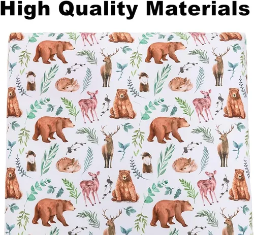 Miniatura 4 de Juego de 4 sábanas ajustadas para cuna con diseño de animales del bosque, neutras en madera, unisex, para bebés niños o niñas