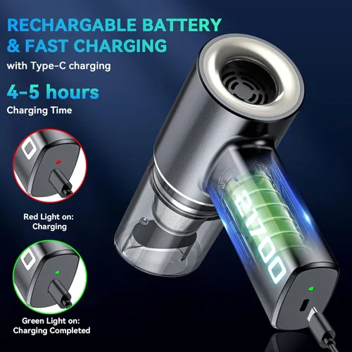 Miniatura 3 de Aspiradora portátil inalámbrica con motor sin escobillas, potencia de succión de 16000 PA, plumero de aire comprimido 3 en 1 y soplador de aire