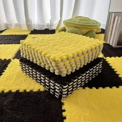 Miniatura 10 de 12 piezas de baldosas de alfombra de espuma entrelazadas para niños con borde, cuadrados gruesos de alfombra de felpa, tapetes de juego para el Negro