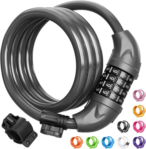 Miniatura 8 de Titanker Candado de bicicleta, cerradura de bicicleta de 4 pies, bloqueo de cable de 1/2 pulgada con soporte de montaje, accesorios de bicicleta
