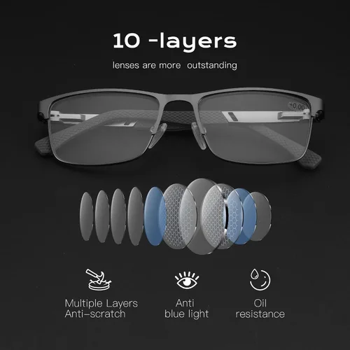 Miniatura 4 de ZENOTTIC Gafas de lectura para hombre: gafas de luz azul con marco cuadrado de metal, almohadillas nasales para lectores de computadora, lentes