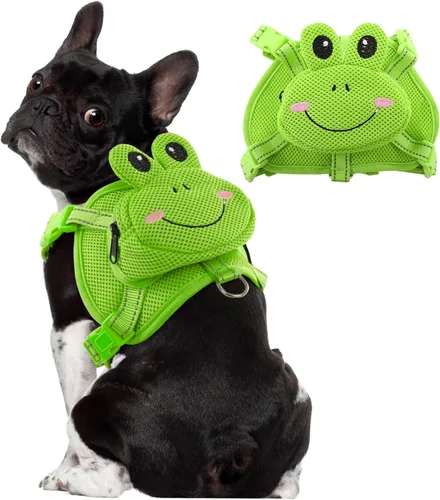 Arnés para perro con mochila, arnés ajustable para perros pequeños y medianos, mochilas transpirables sin tirones para perros, para viajes, Verde