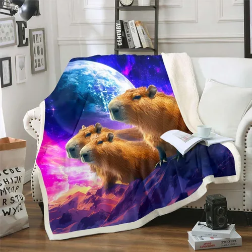 Miniatura 10 de Erosebridal Manta de Capybara de dibujos animados de 40 x 50 pulgadas para niños, bonita manta de vellón marrón Capybaras para niños y niñas, manta