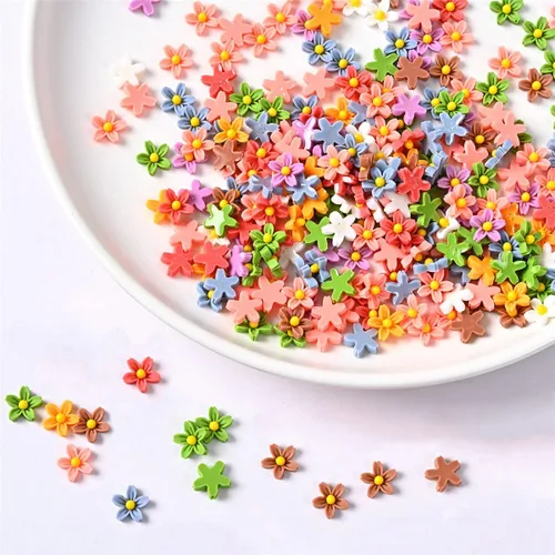 Miniatura 12 de Czsycdsf 100 mini flores de resina de 0.28 pulgadas (0.276 in), botones de flores de espalda plana 3D, adornos de flores de resina para Café profundo