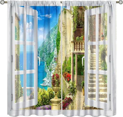 Miniatura 34 de Cortina opaca de bosque de verano, diseño de ramas de bosque, con bolsillo para barra, cortinas farbic con bolsillo para barra, comedor, cafetería