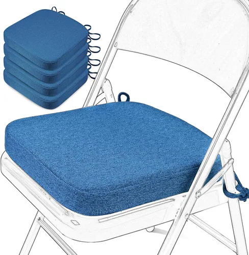 Miniatura 22 de SINOSSO Cojín de espuma viscoelástica para silla plegable, 1 unidad, almohadilla cuadrada gruesa de 2 pulgadas para silla de cocina con lazos, cojín