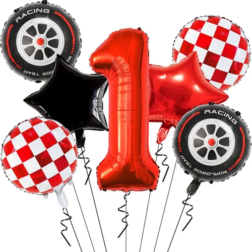 Globos de auto de carreras para decoración de cumpleaños – Globos rojos de Mylar número 1 de 40 pulgadas – Globos rojos de aluminio rojo para