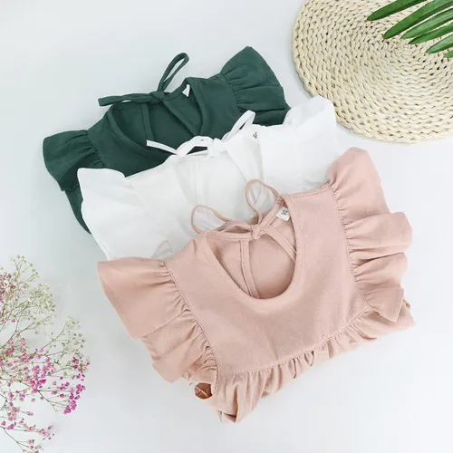 Miniatura 6 de Vestido para niña bebé de verano de algodón y lino con volantes, halter, sin mangas, para niños, vestidos casuales de playa y fiesta, de 1 a 6 años
