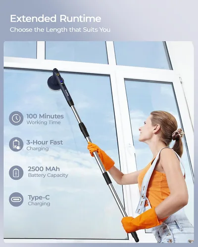 Miniatura 7 de MayKing Depurador eléctrico giratorio con 9 cabezales de cepillo, limpiador eléctrico inalámbrico ajustable de 3 ángulos y 4 longitudes, pantalla