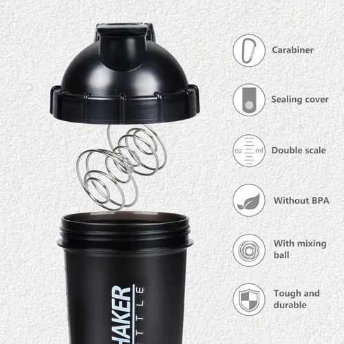 Miniatura 2 de Shaker Bottle - Botellas mezcladoras de proteínas de 18 onzas con almacenamiento de polvo y estuche para píldoras, 16.9 fl oz, taza agitadora