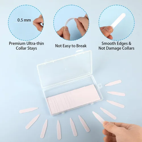 Miniatura 3 de 200 soportes de cuello para camisas de vestir de hombre, collar de plástico con funda de almacenamiento, inserciones invisibles de cuello de camisa